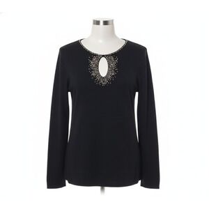 Medium 90's Vintage Black Beaded‎ Sequin Blouse Fall Boho